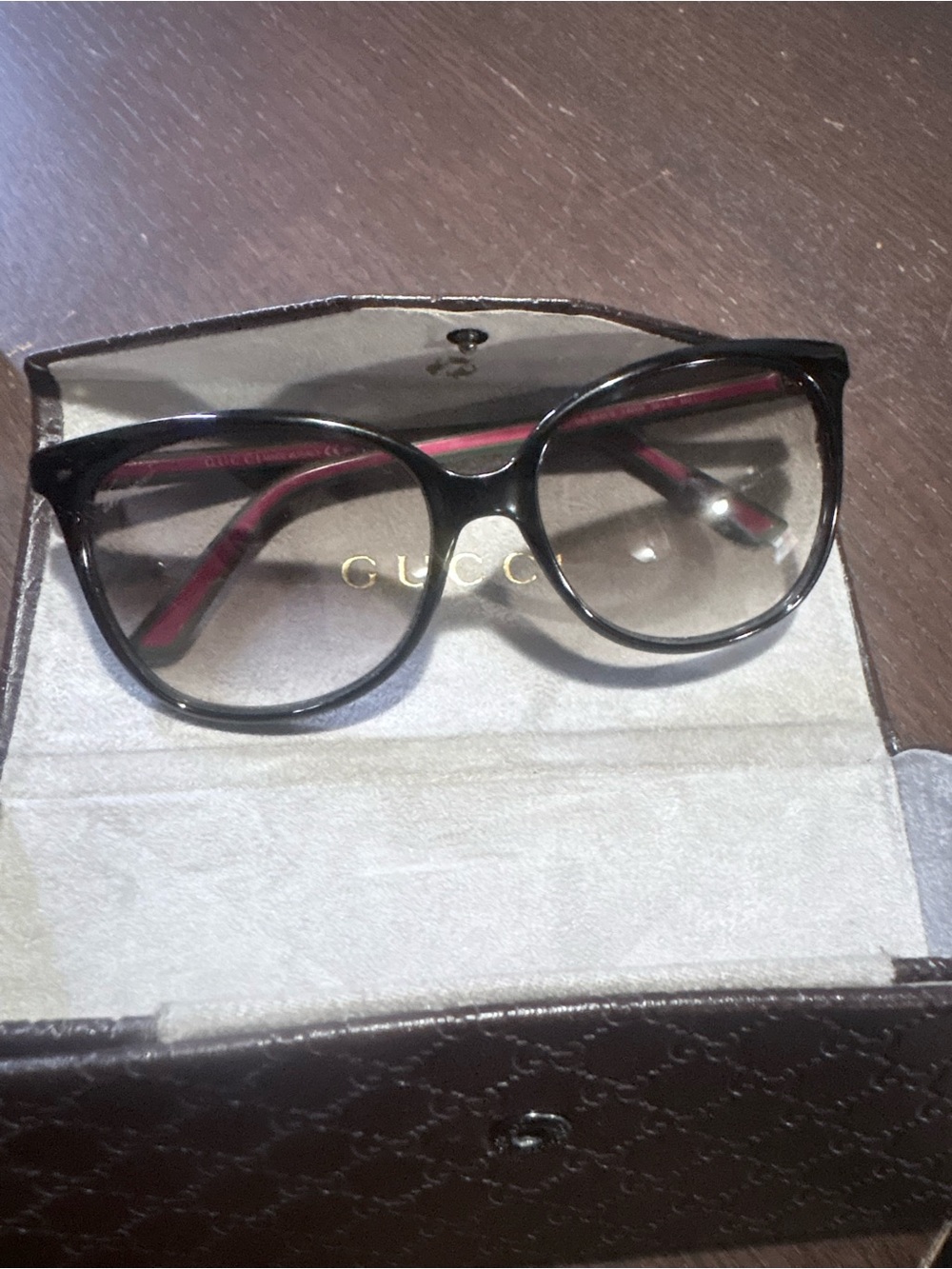 Gucci Black Frames with Pink and Green Temple Stripes